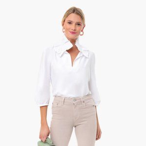 New Tuckernuck White Poplin Ruffle Neck Bouvier Blouse